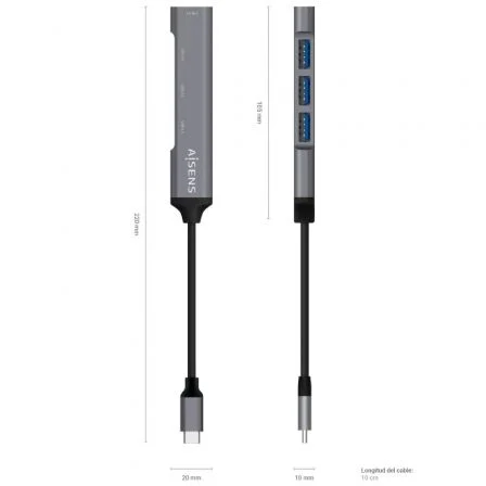 Aisens Hub USB 3.1 USB-C, 4 Puertos Tipo A, Gris